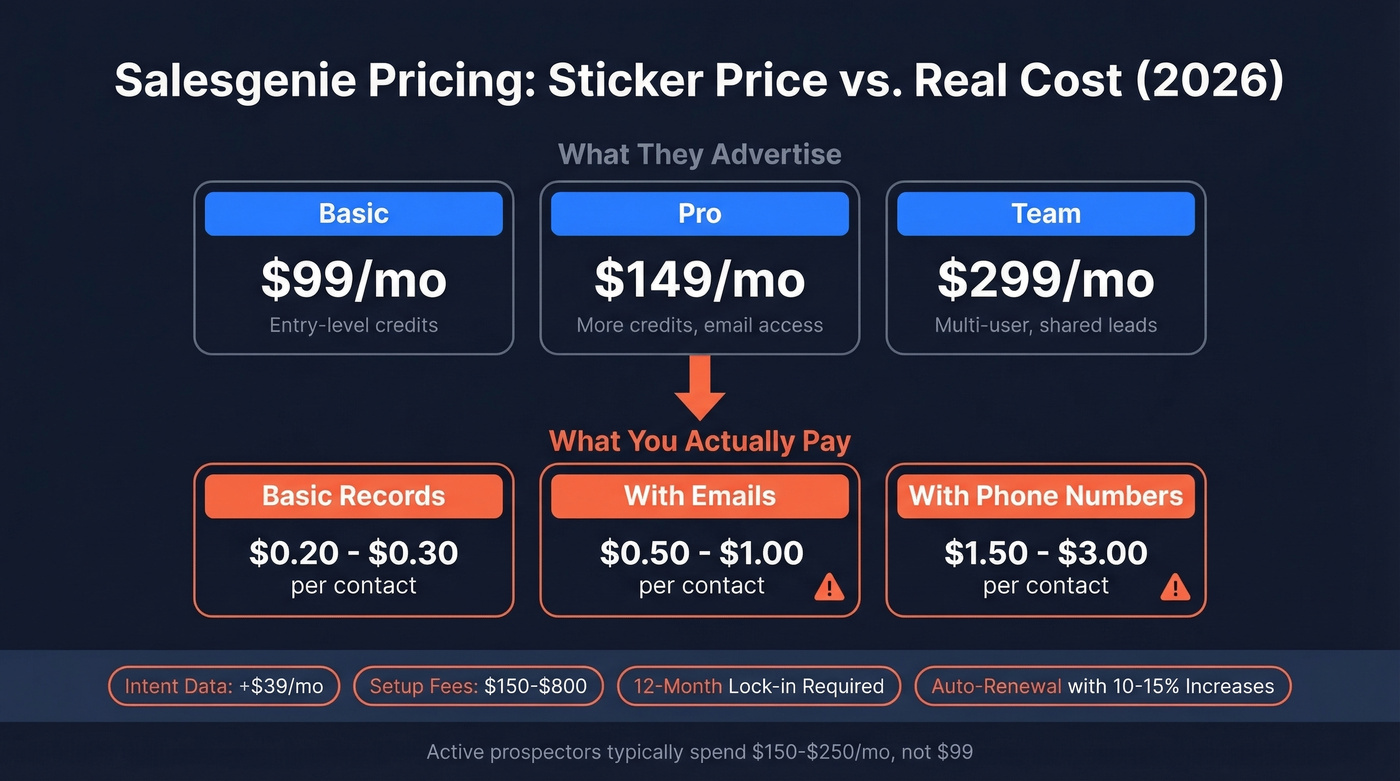 Salesgenie pricing tiers with real cost breakdown