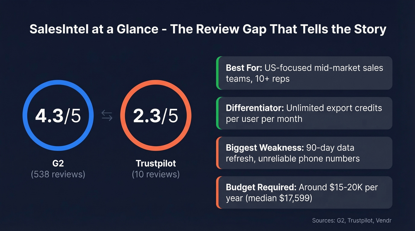 SalesIntel review score gap and key stats