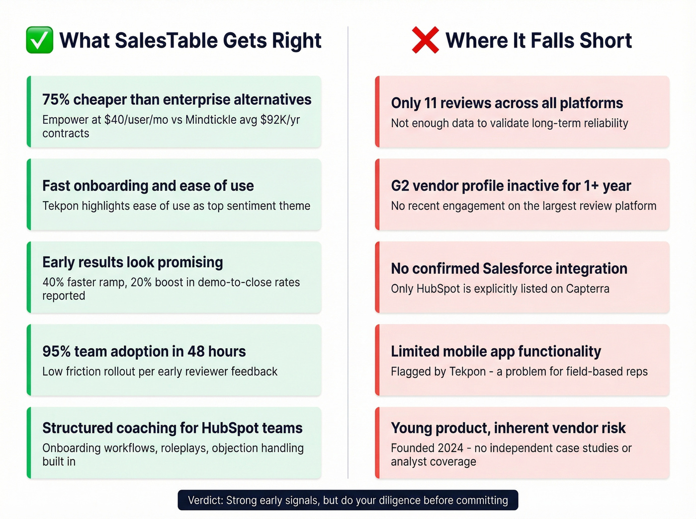 SalesTable AI pros and cons visual summary