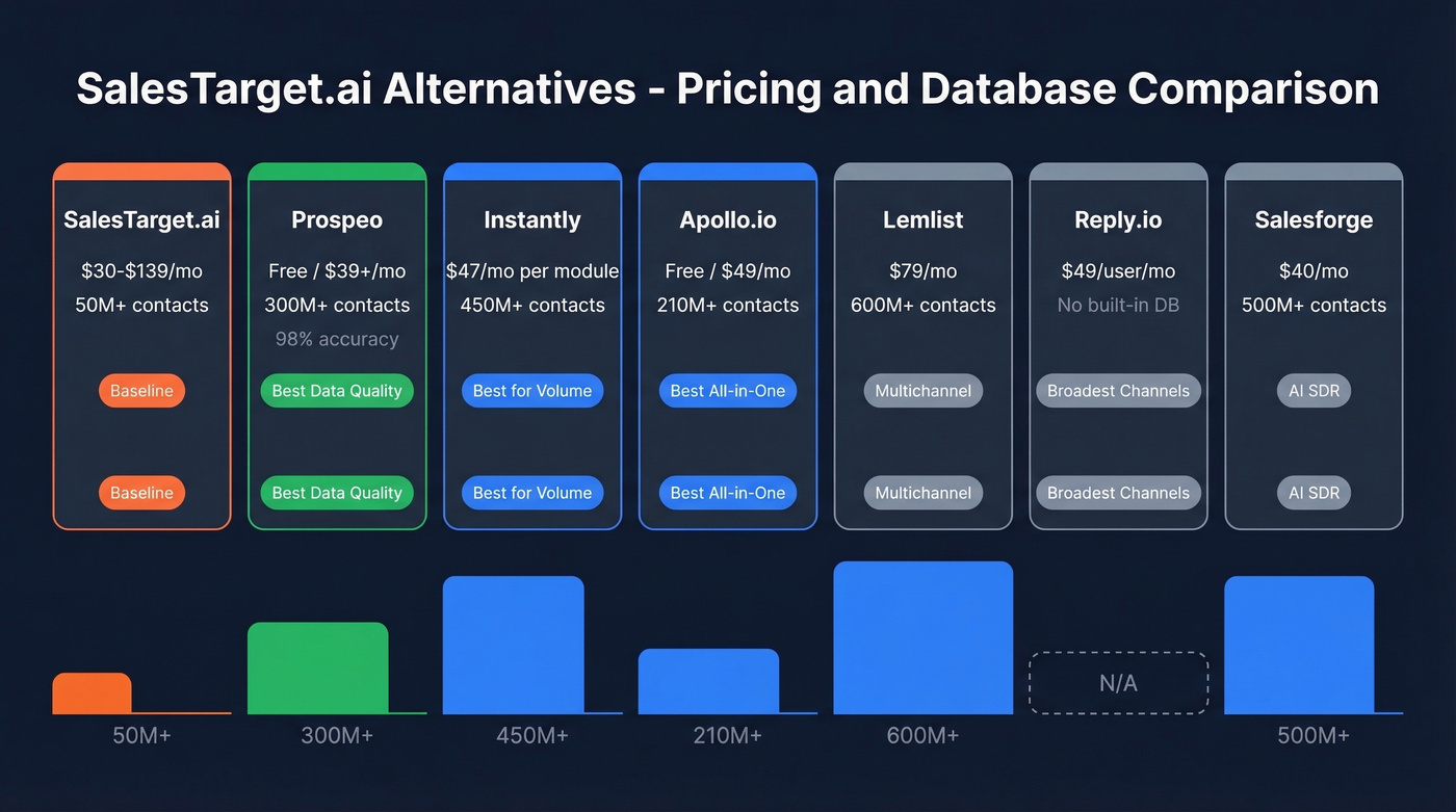 Pricing comparison of SalesTarget.ai alternatives with database sizes