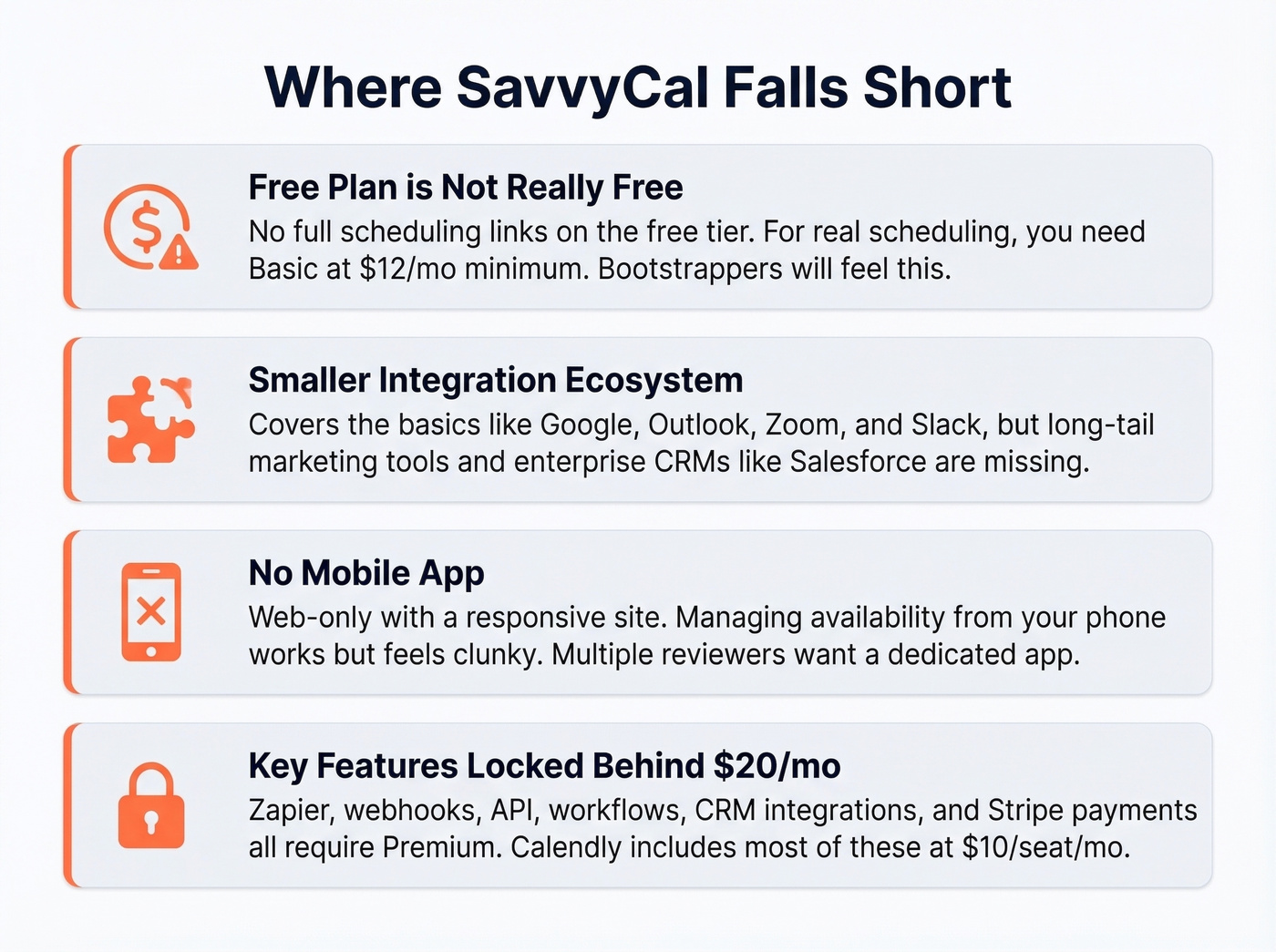 SavvyCal drawbacks and limitations visual summary