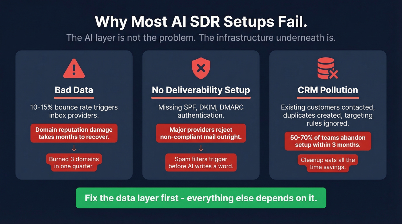 Three failure modes of AI SDR setups