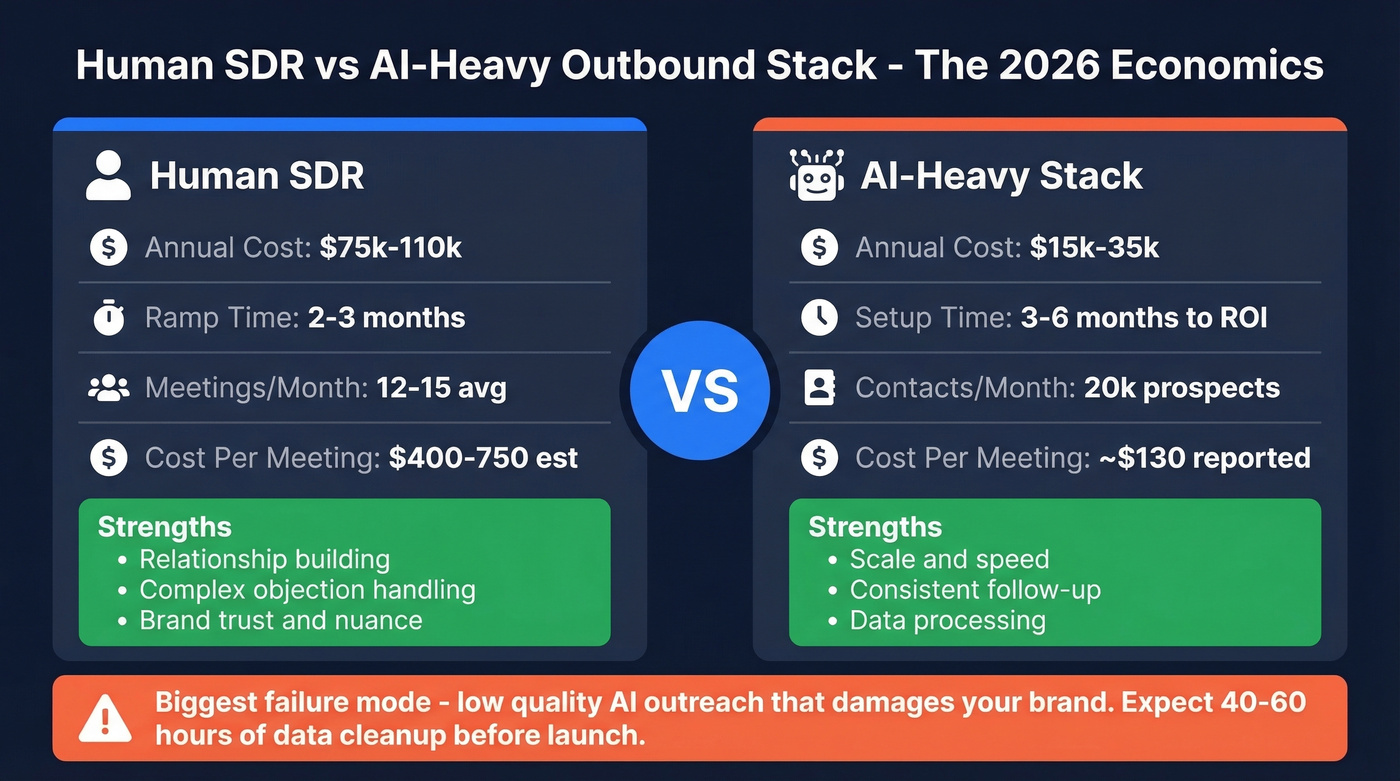 Human SDR versus AI stack cost and performance comparison