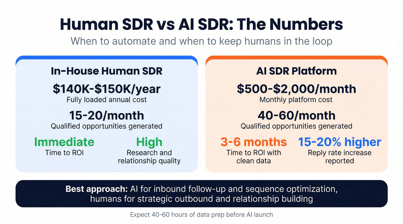 Human SDR vs AI SDR cost and performance comparison