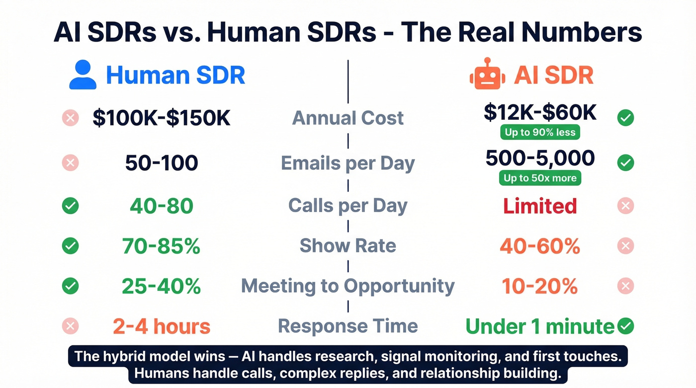 Head-to-head comparison of AI SDRs versus human SDRs