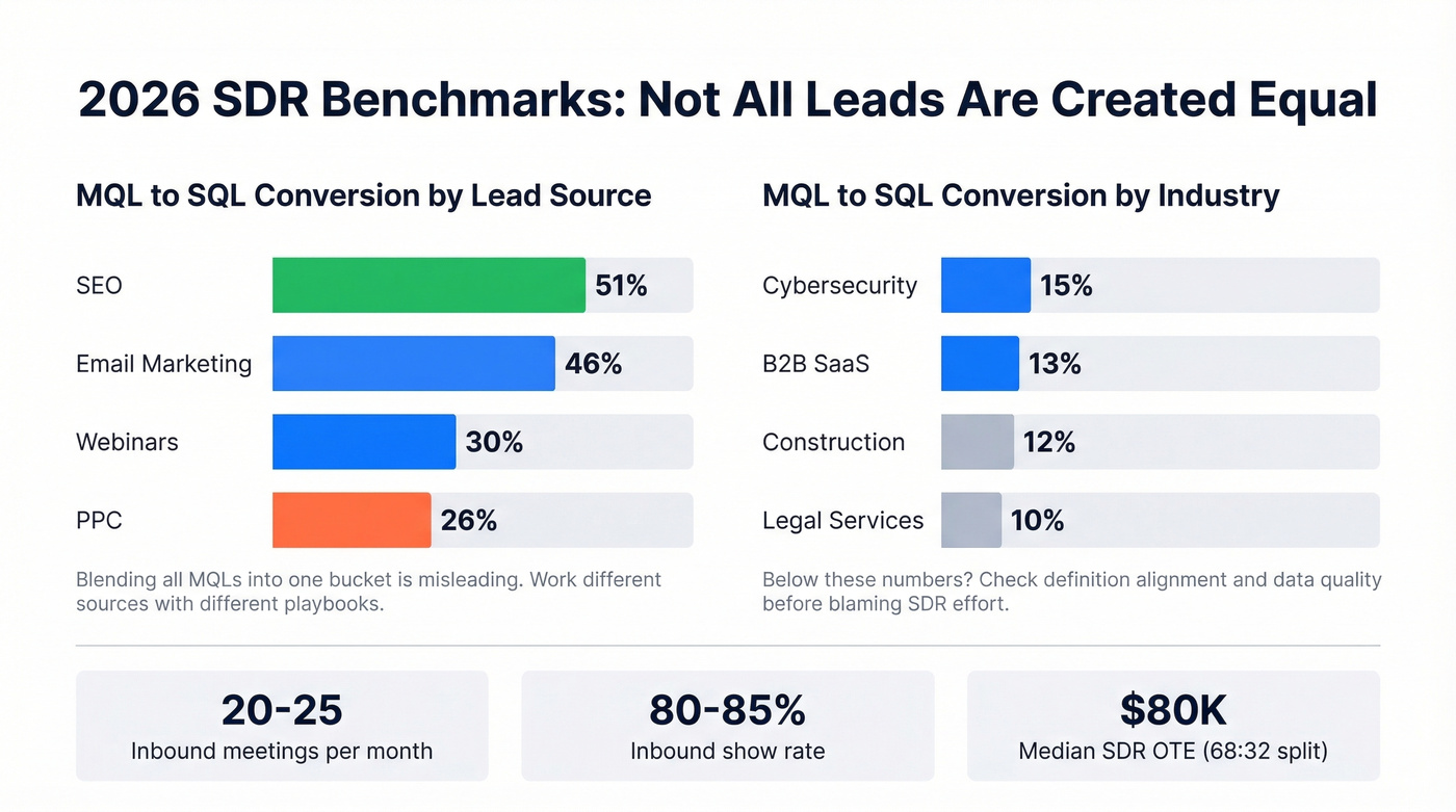 SDR conversion rates by lead source and industry