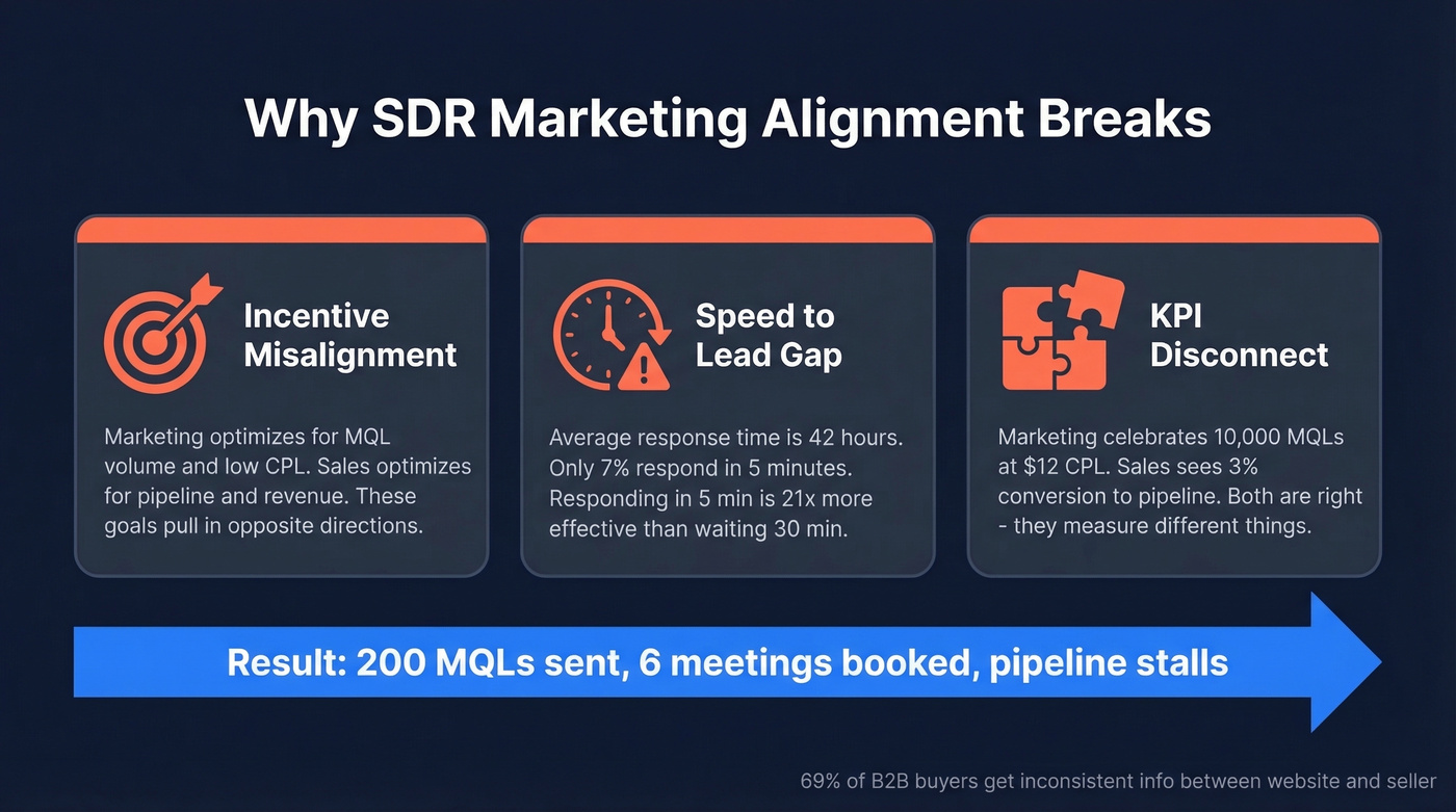 Three failure modes breaking SDR marketing alignment