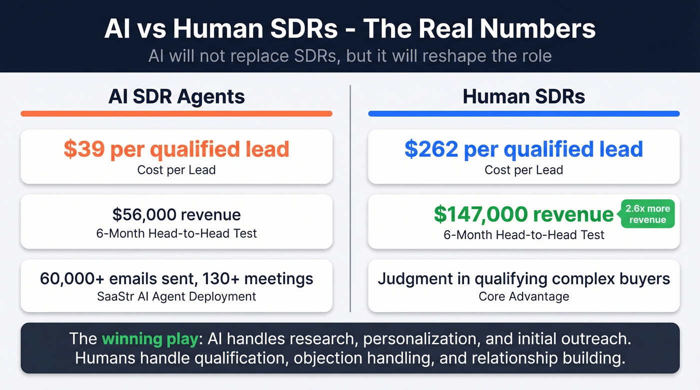 AI vs human SDR performance and cost comparison