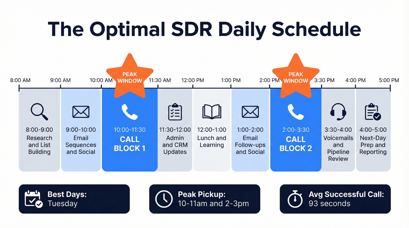 Optimal SDR daily schedule with peak call blocks highlighted