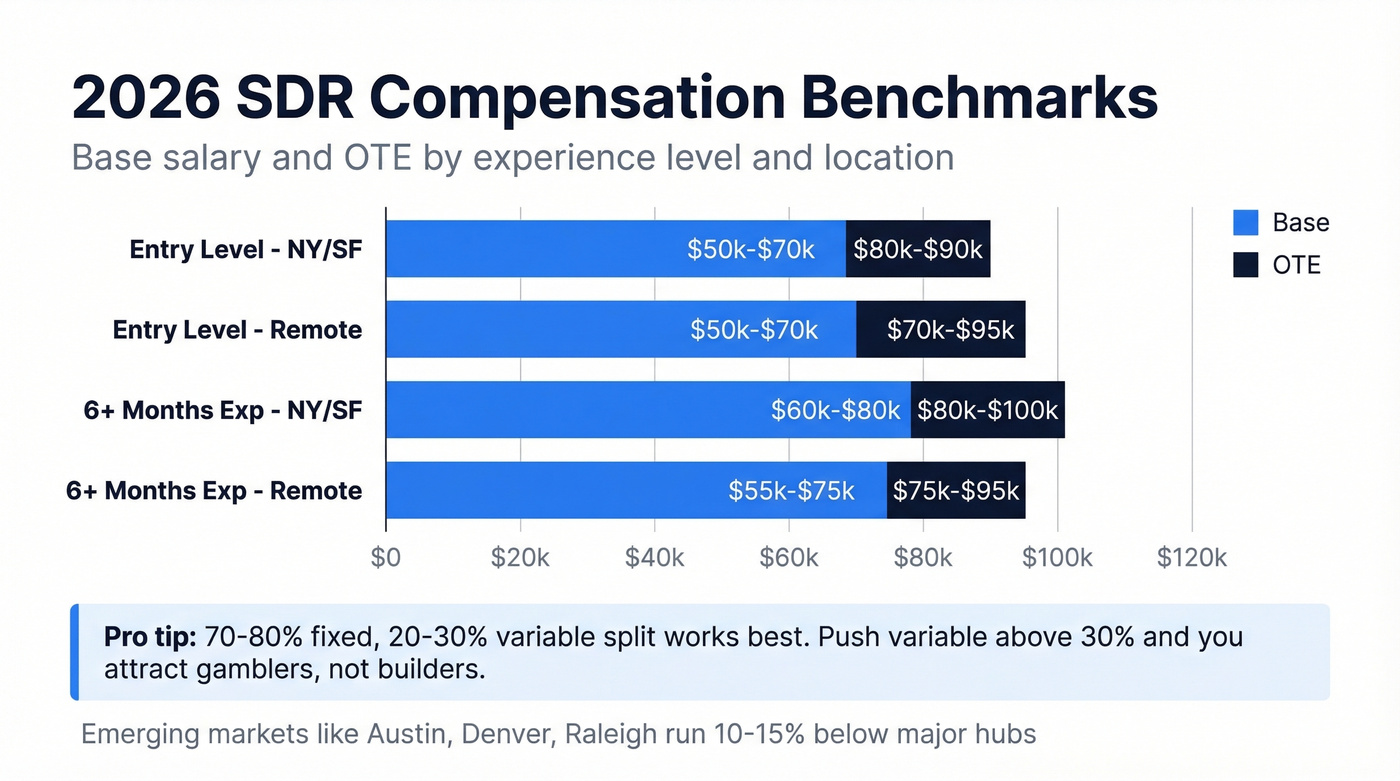 SDR compensation ranges by level and location in 2026