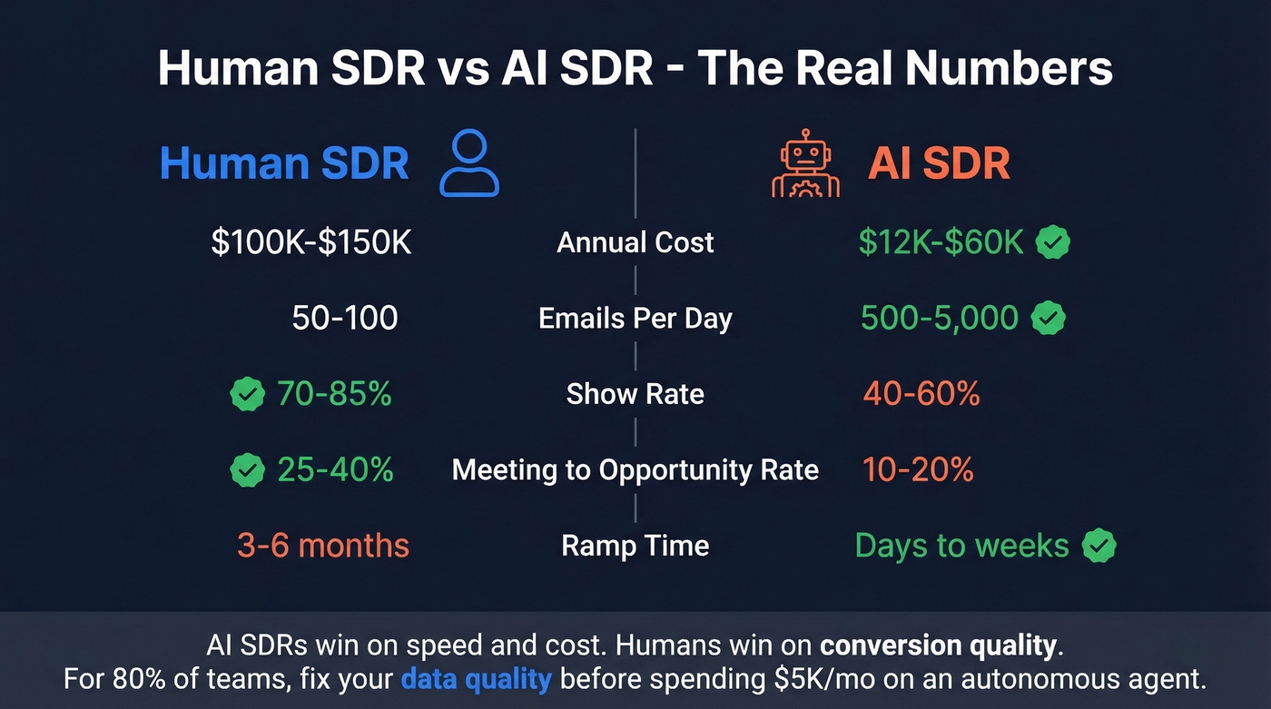 Human SDR vs AI SDR performance and cost comparison