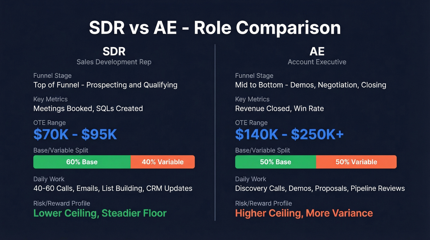 SDR vs AE side-by-side role comparison diagram