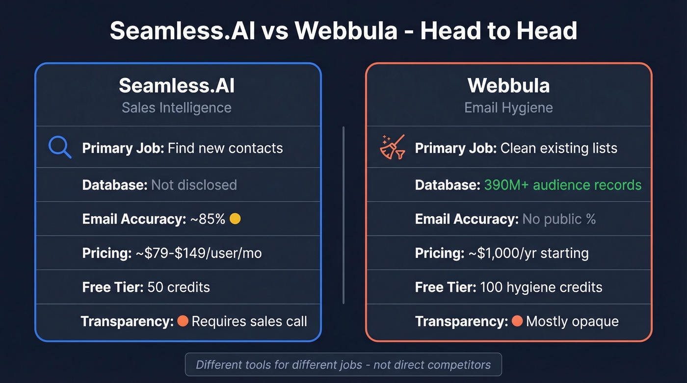 Seamless.AI vs Webbula head-to-head feature comparison
