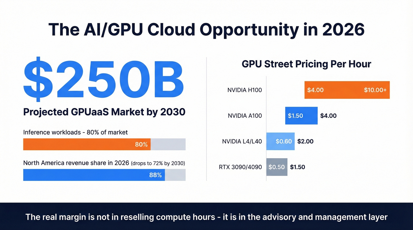 GPU cloud pricing tiers and market opportunity visualization