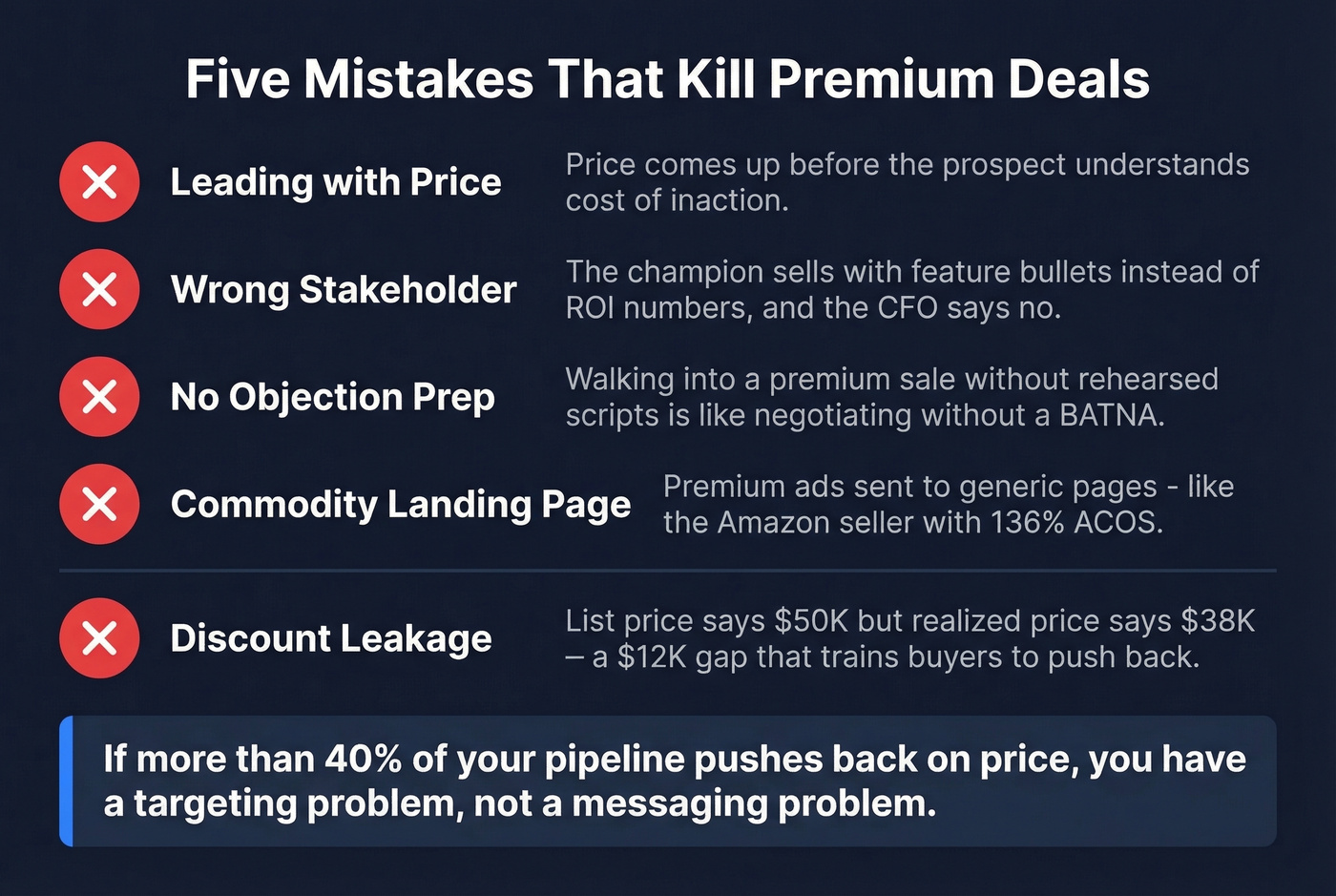 Five common mistakes that kill premium deals