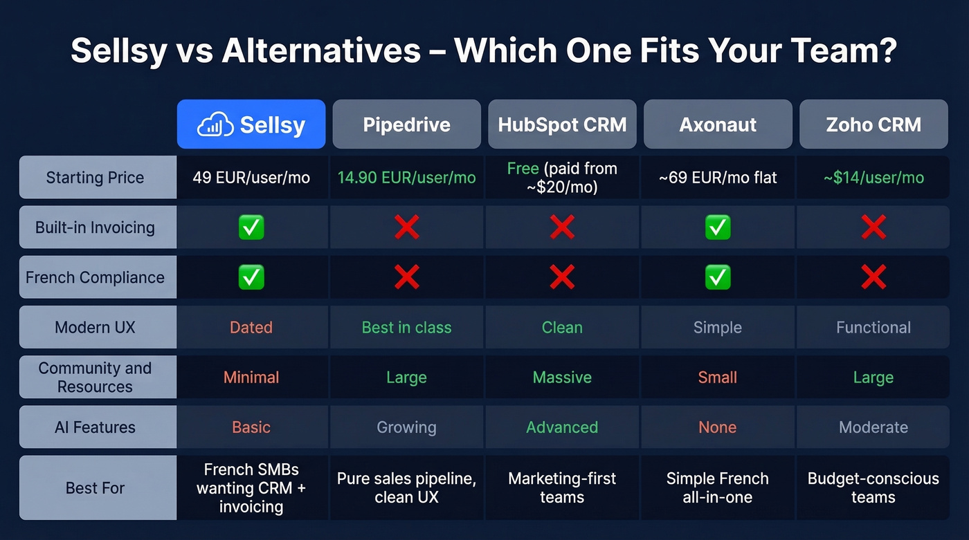Sellsy vs alternatives comparison matrix for 2026