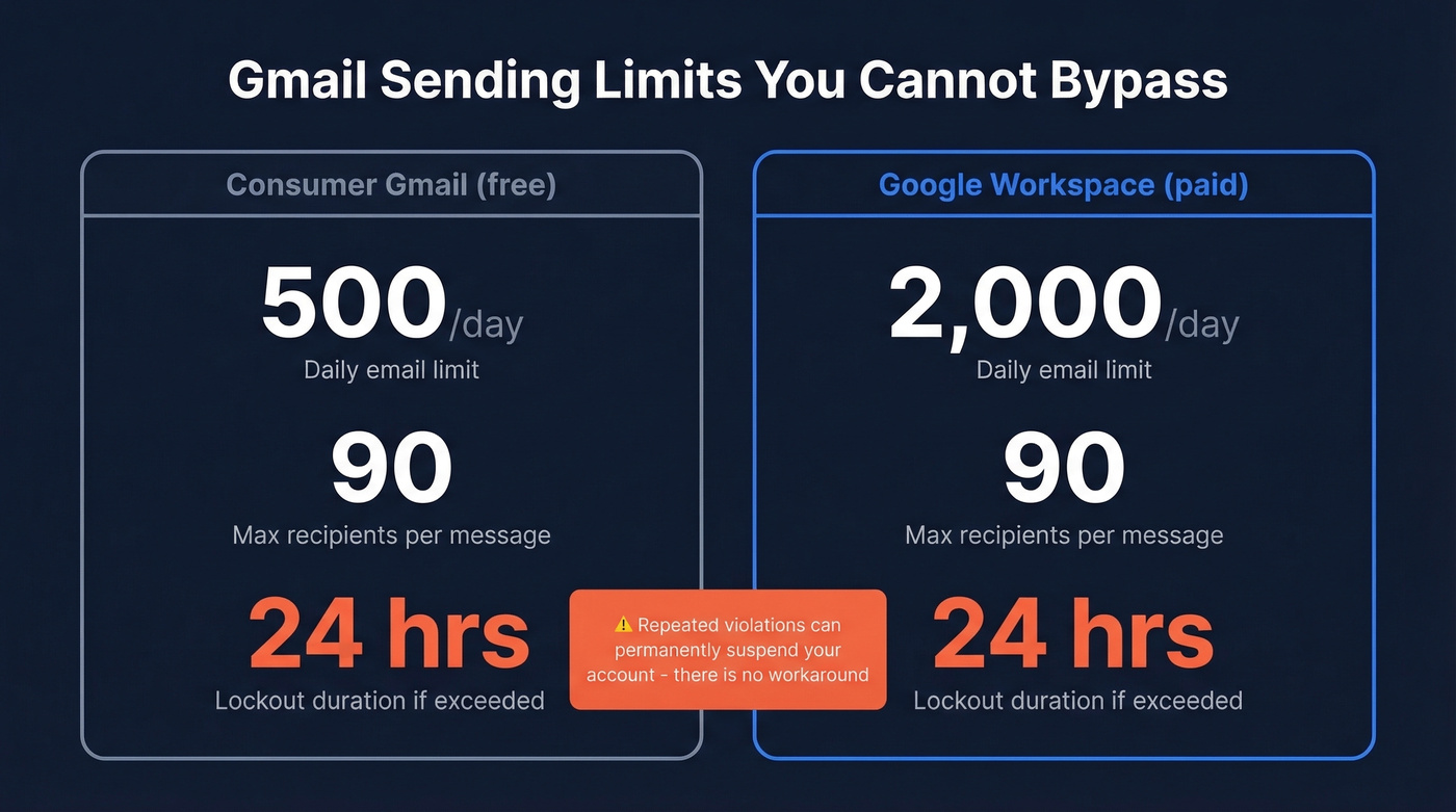 Gmail sending limits comparison for consumer vs Workspace