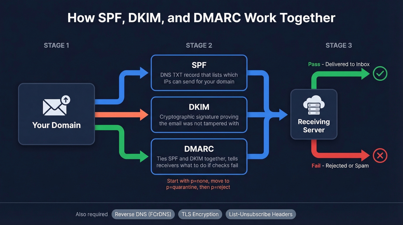 SPF DKIM DMARC email authentication flow diagram