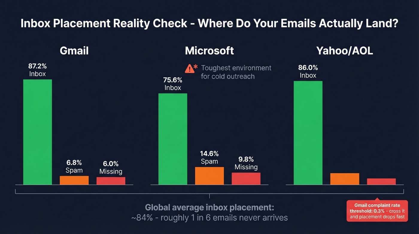 Inbox placement rates comparison across Gmail, Microsoft, and Yahoo