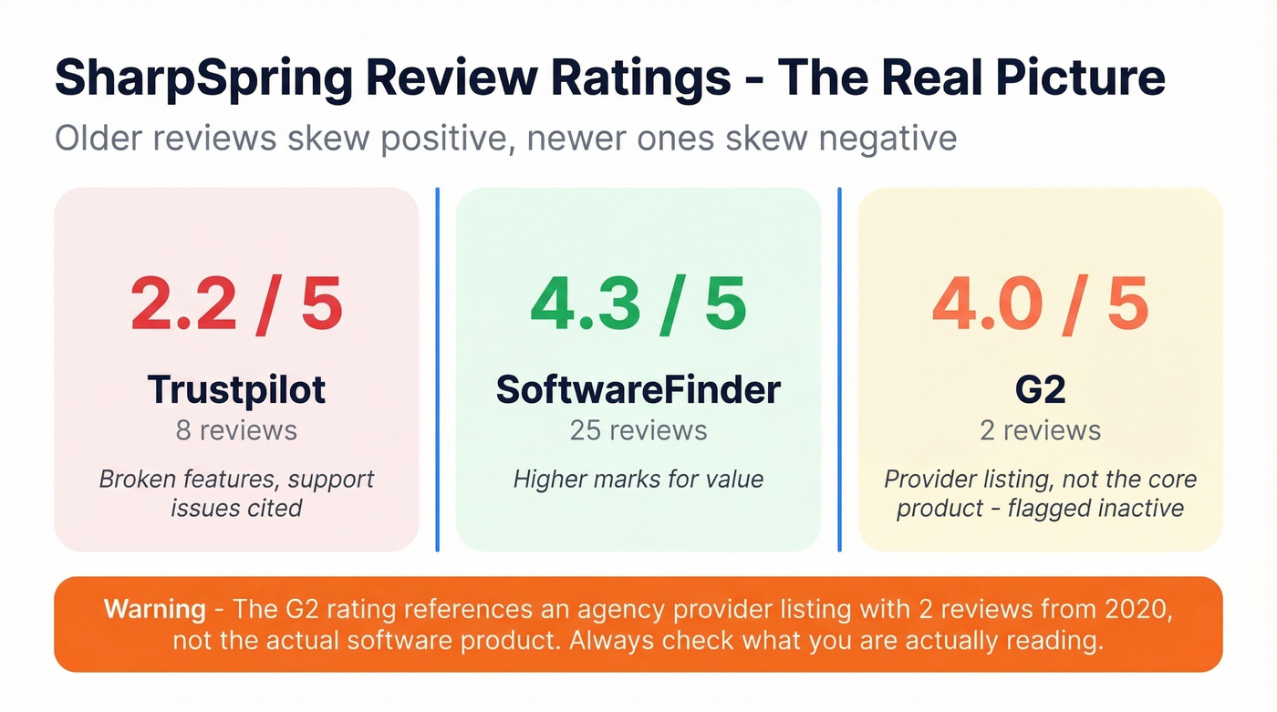 SharpSpring user review ratings across platforms