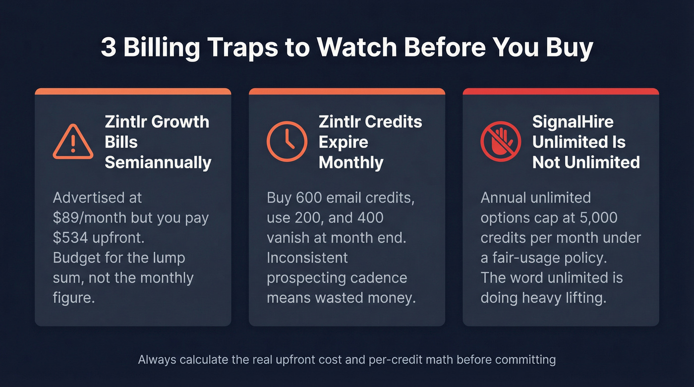 Three billing traps warning cards for buyers