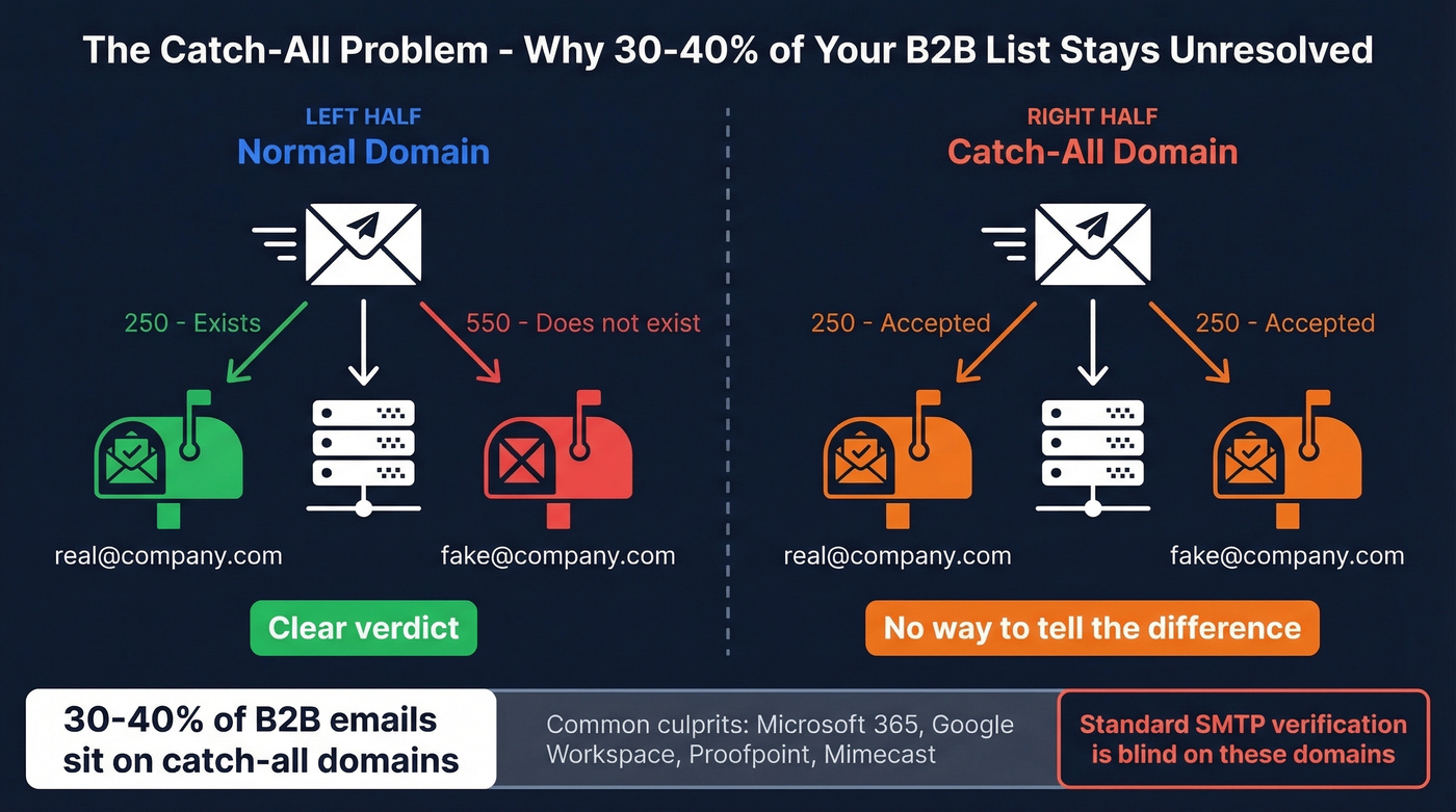 Catch-all domain problem visualization with statistics