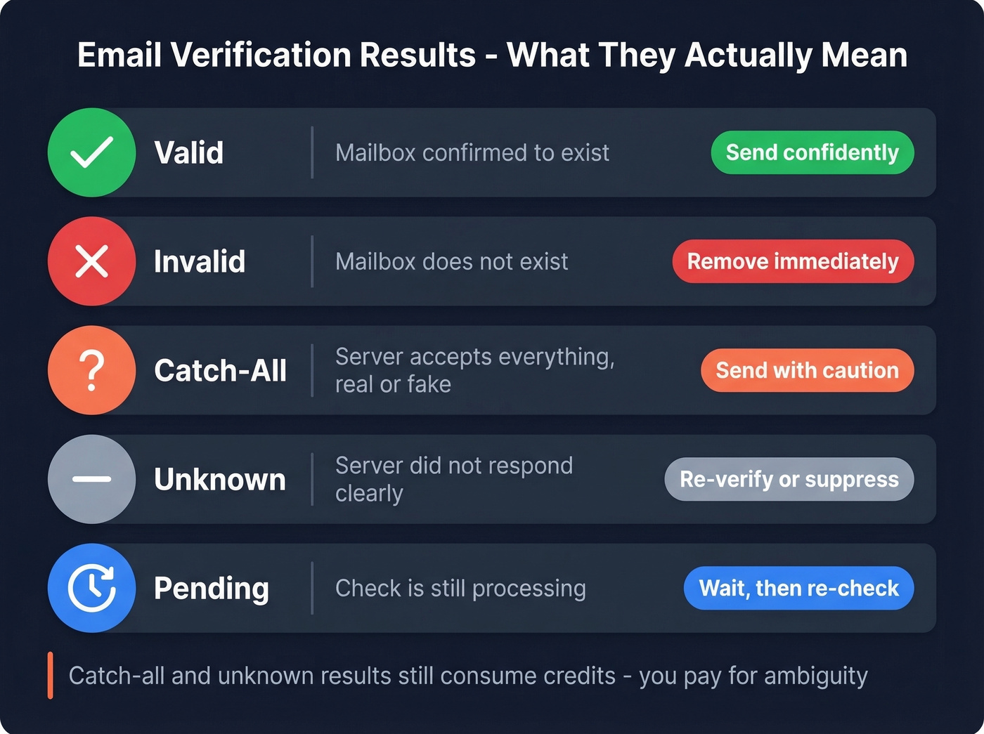 Five email verification status results explained visually