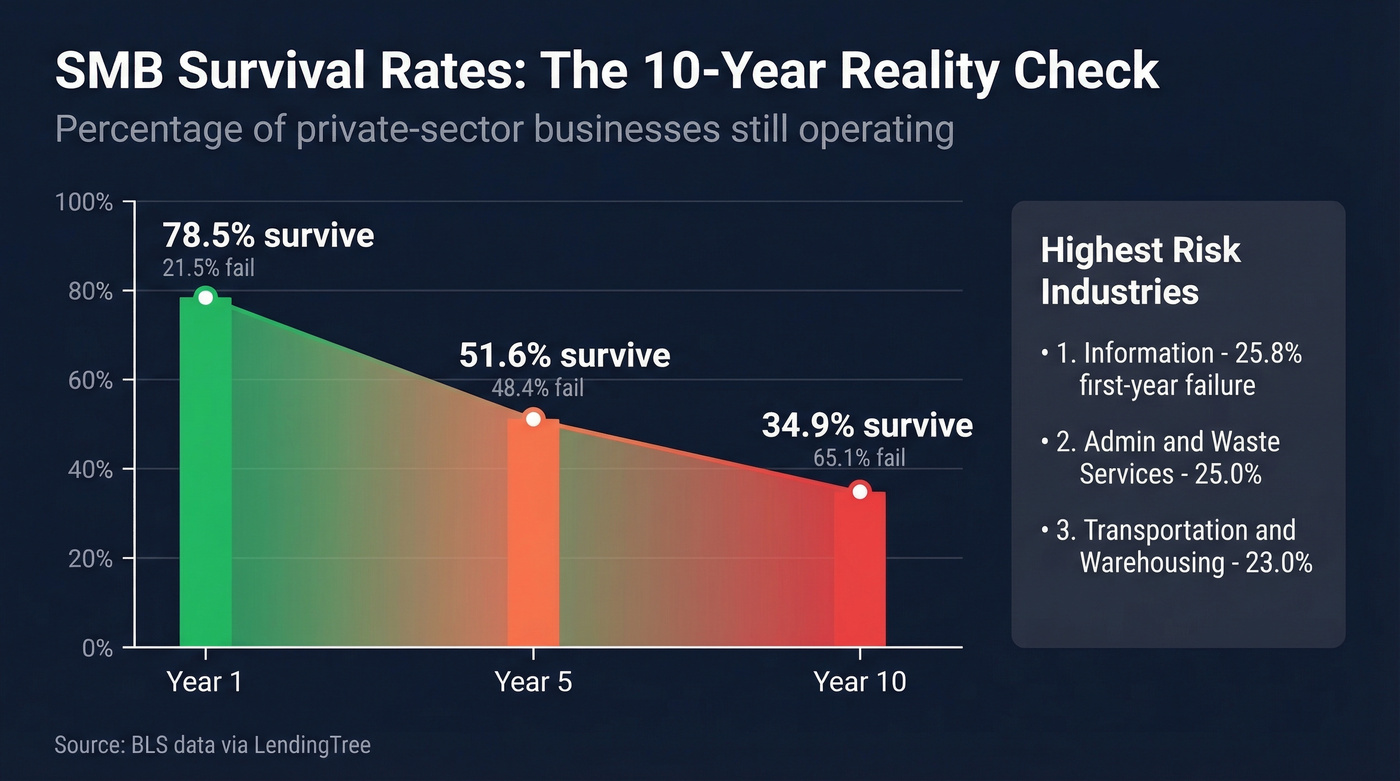 SMB survival rate decline over 10 years