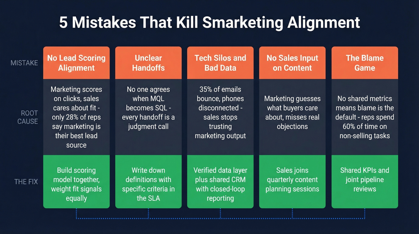 Five smarketing killers with root causes and fixes