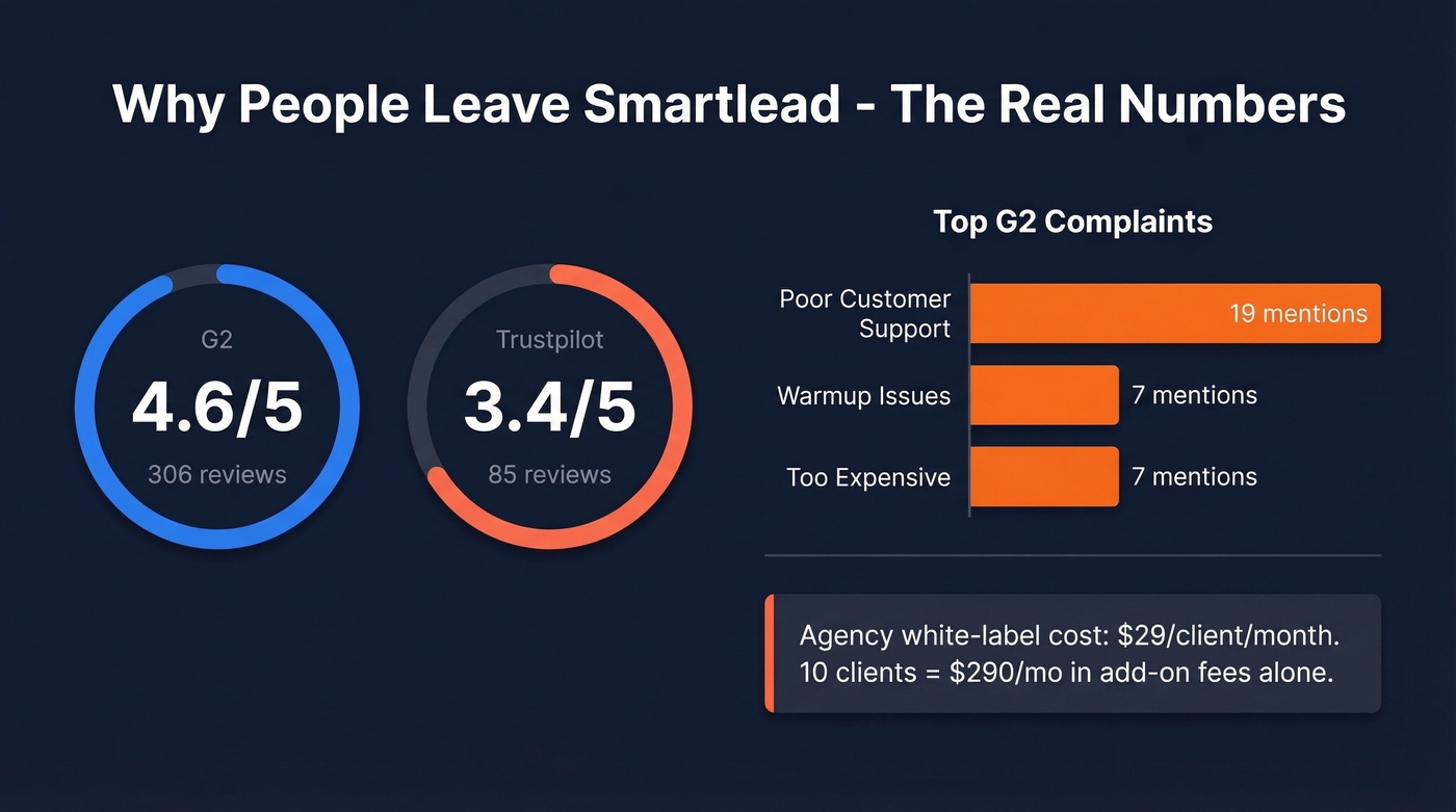 Smartlead review scores and top complaints breakdown