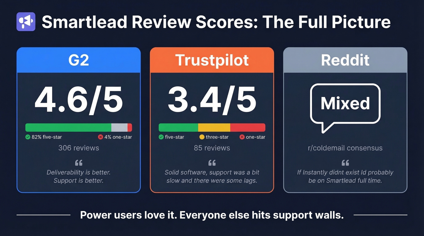 Smartlead review scores across platforms comparison