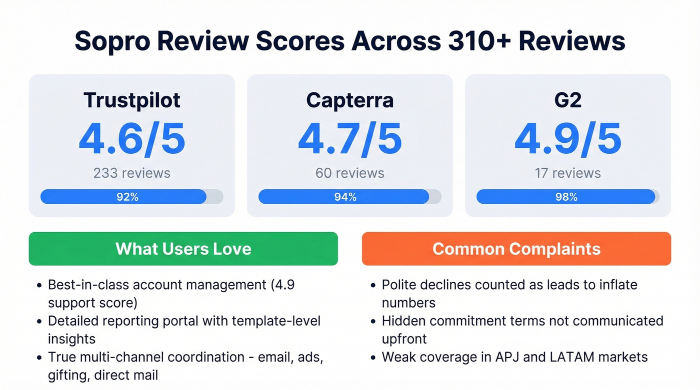 Sopro review scores across Trustpilot Capterra and G2
