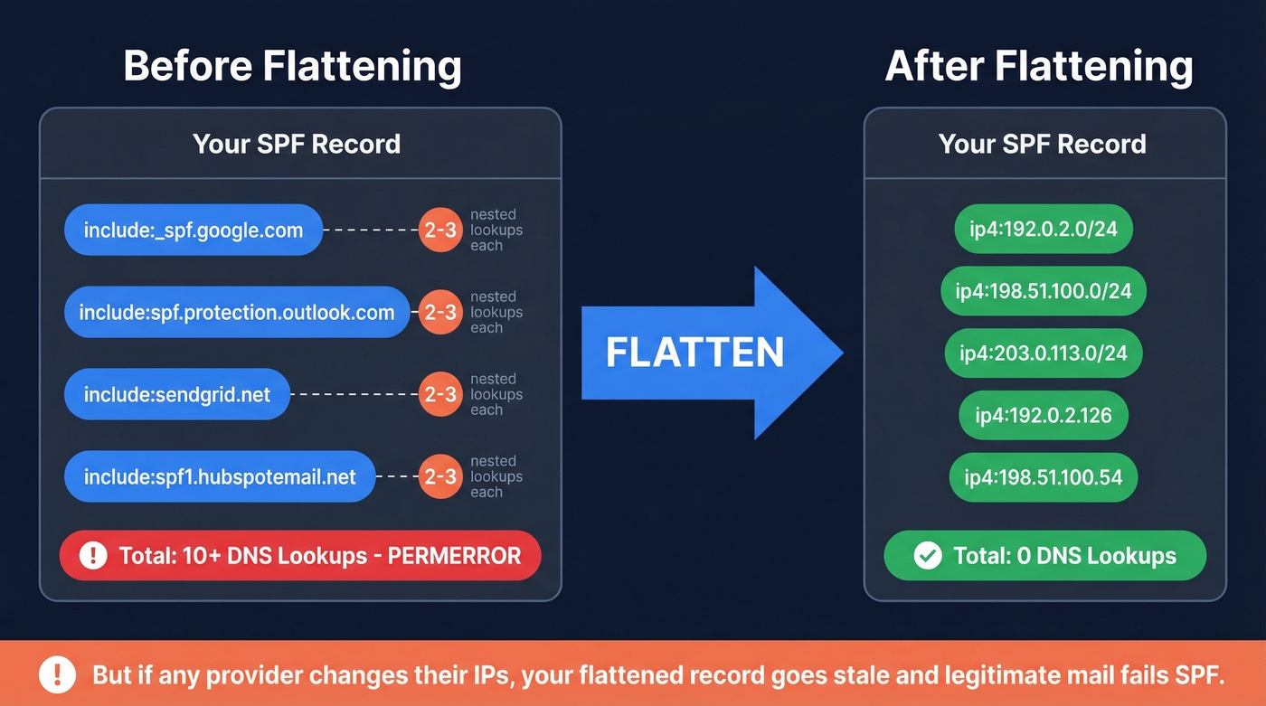 Before and after SPF flattening process diagram