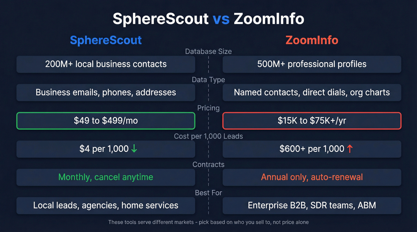 SphereScout vs ZoomInfo head-to-head comparison diagram