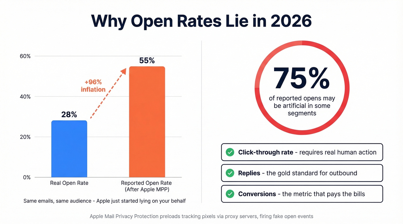 Apple MPP impact on open rate reliability since 2021