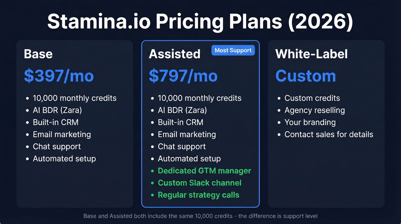 Stamina.io pricing tiers comparison card