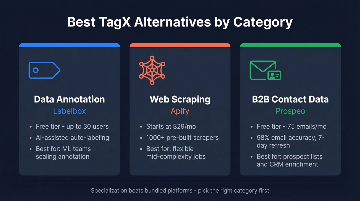 TagX alternatives overview across three categories