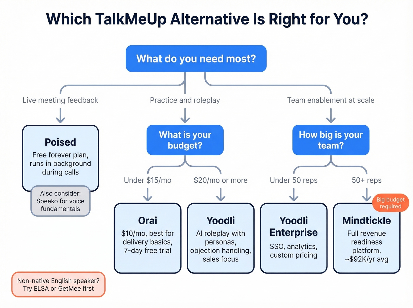 Decision tree for choosing the right TalkMeUp alternative