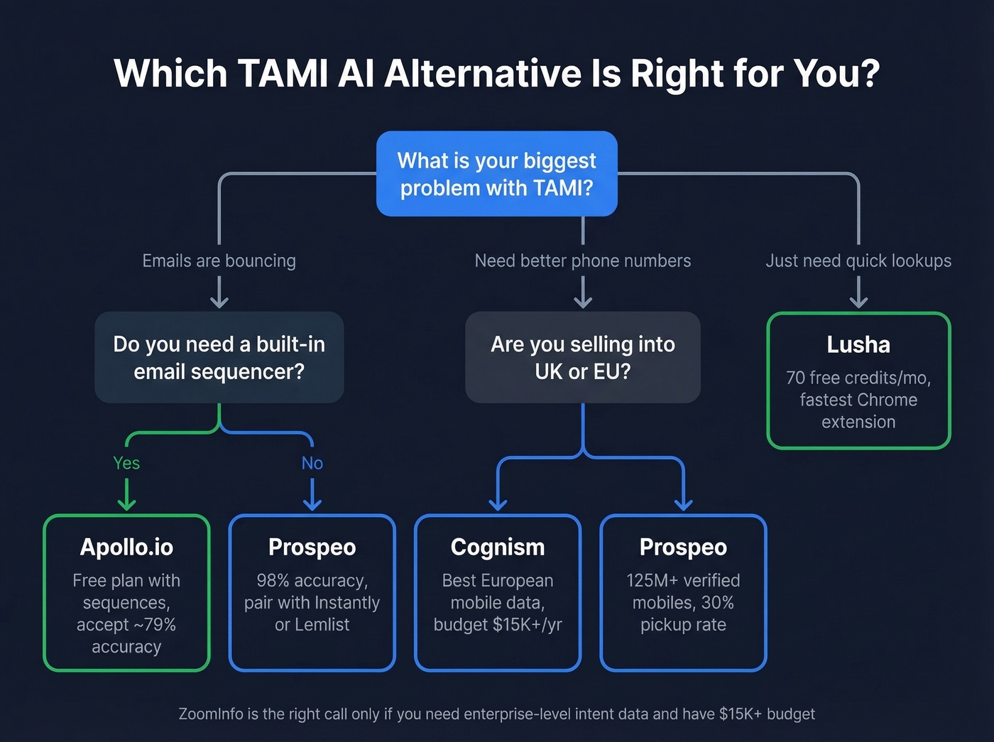 Decision flowchart for choosing a TAMI AI alternative