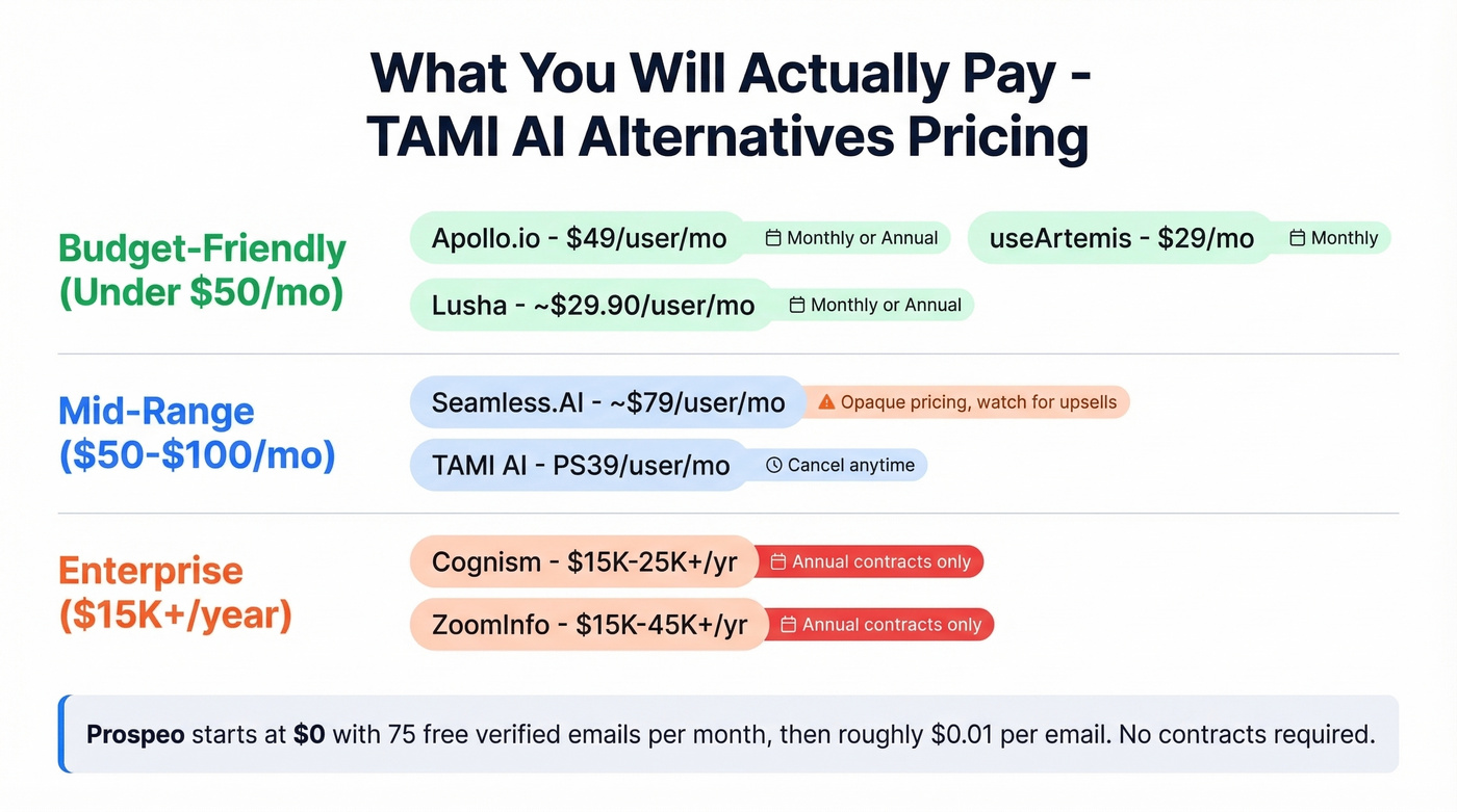 TAMI AI alternatives pricing tiers visual breakdown