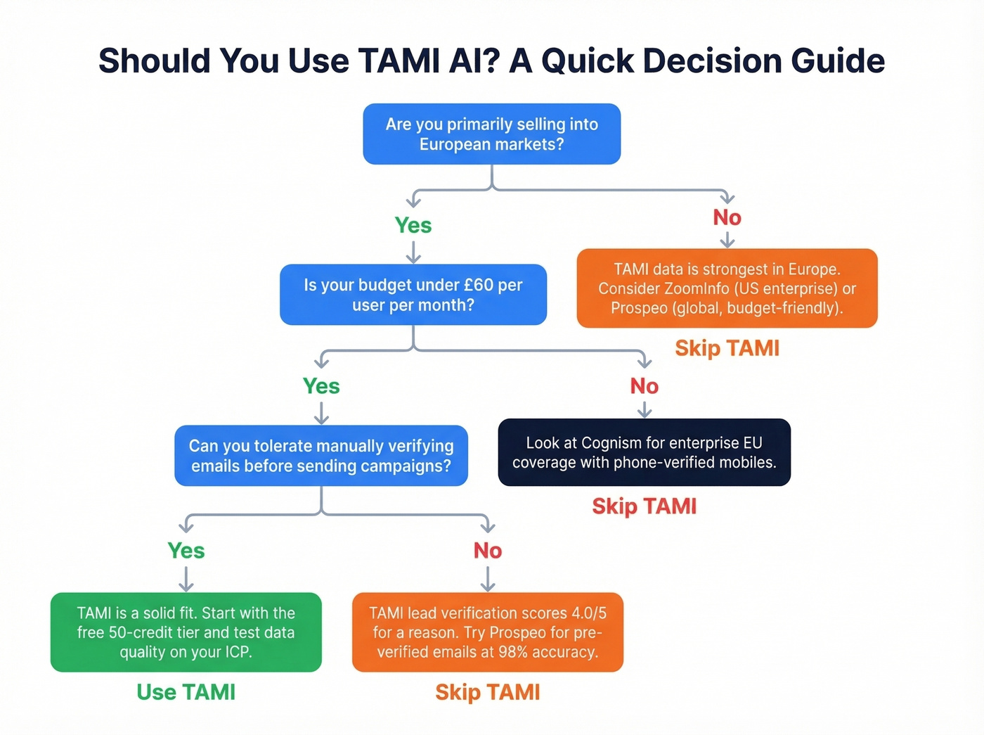 TAMI AI decision flowchart for buyer fit