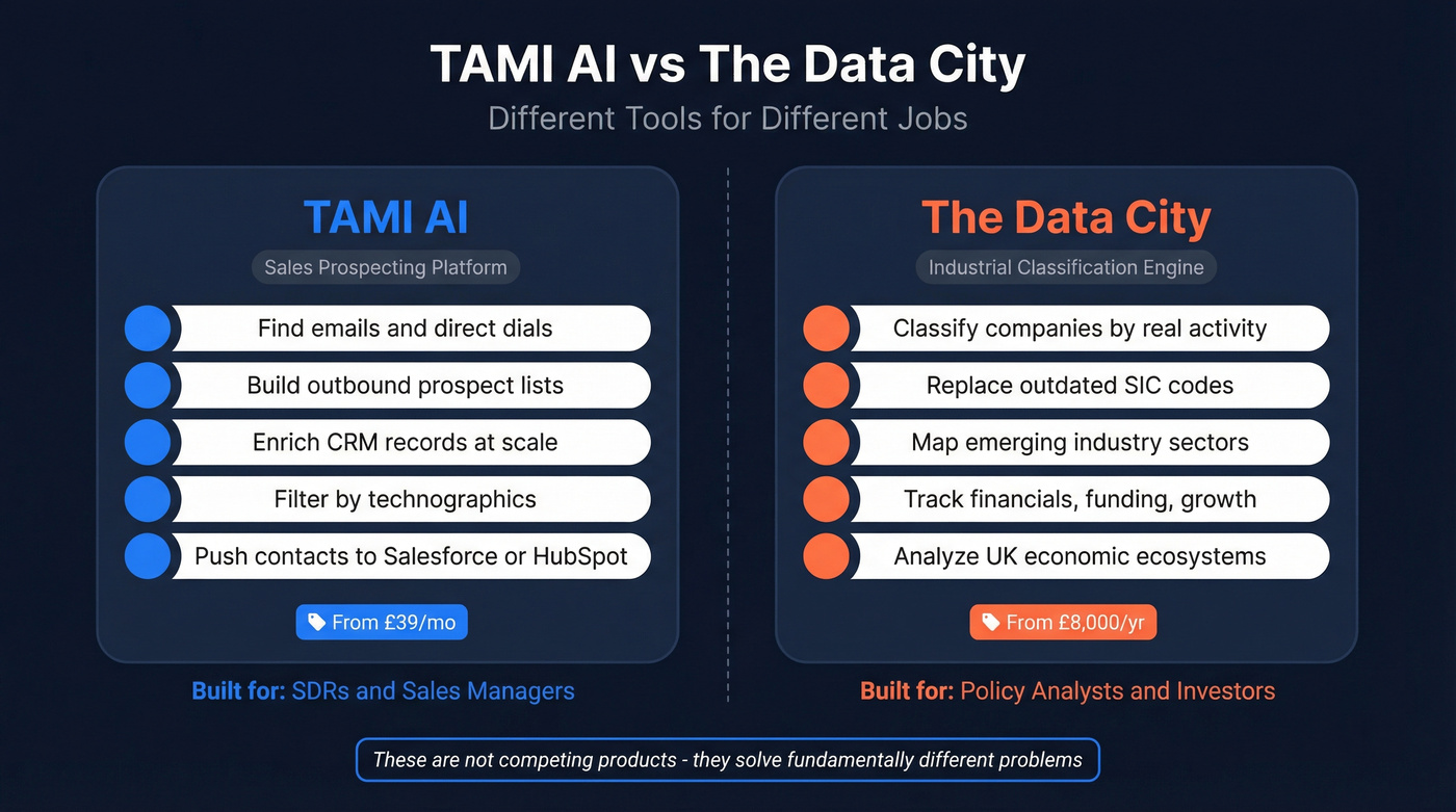 TAMI AI vs The Data City use case comparison
