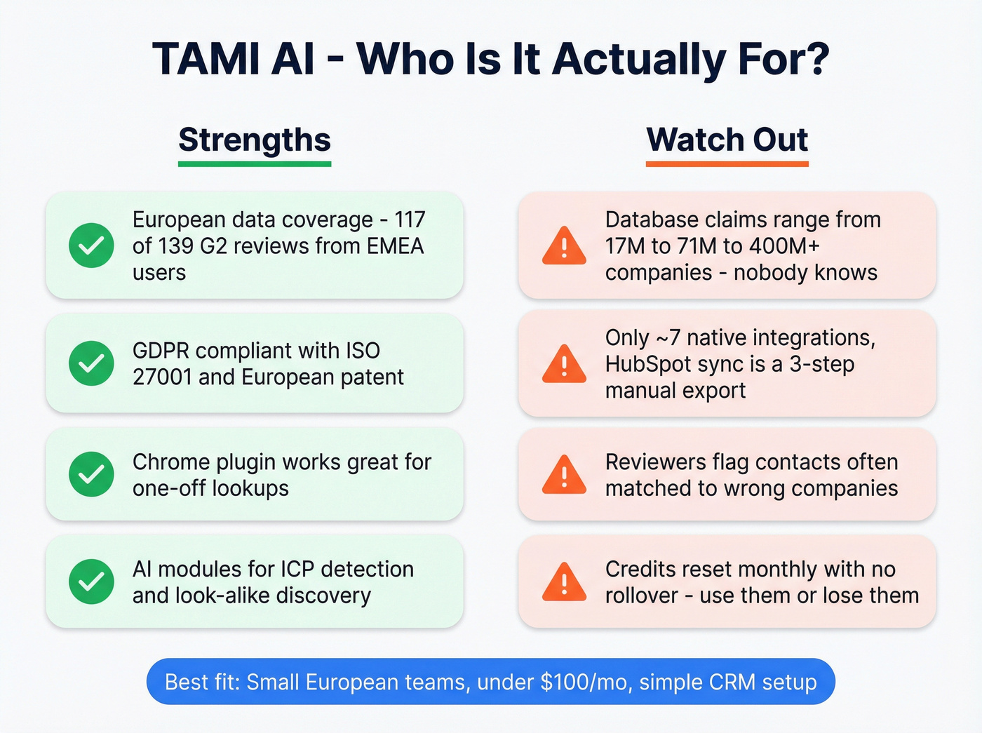 TAMI AI strengths and weaknesses visual summary