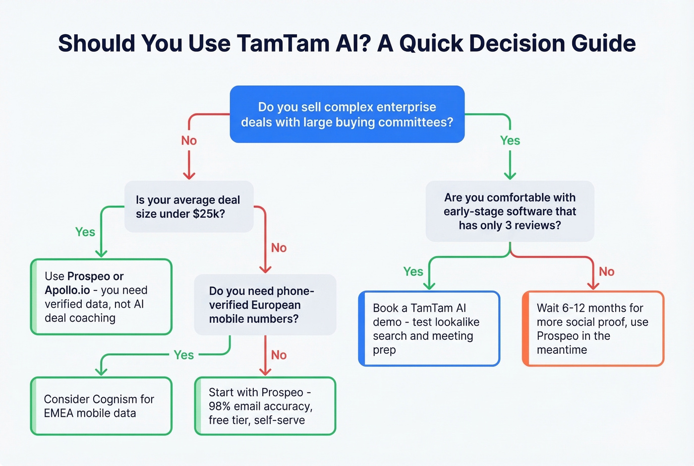 Decision flowchart for choosing TamTam AI or alternatives