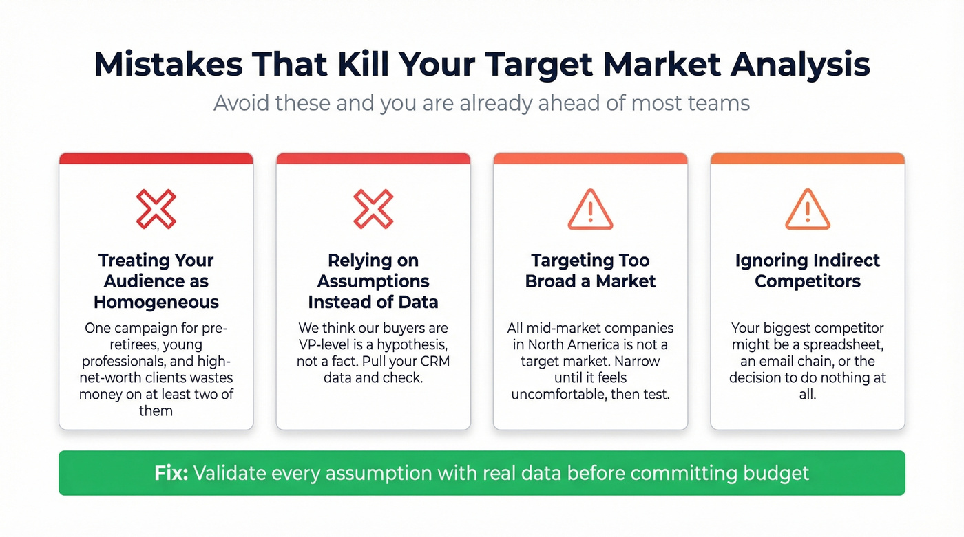 Common target market analysis mistakes with warning indicators