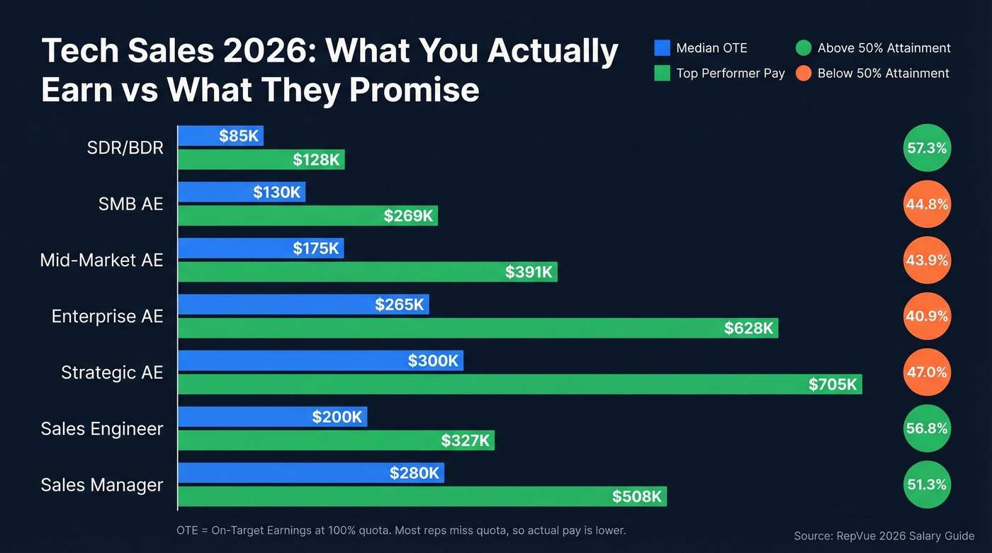 Tech sales 2026 compensation and quota attainment by role