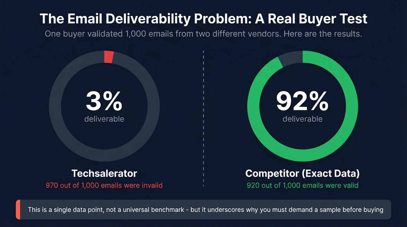 Email deliverability comparison between Techsalerator and competitor