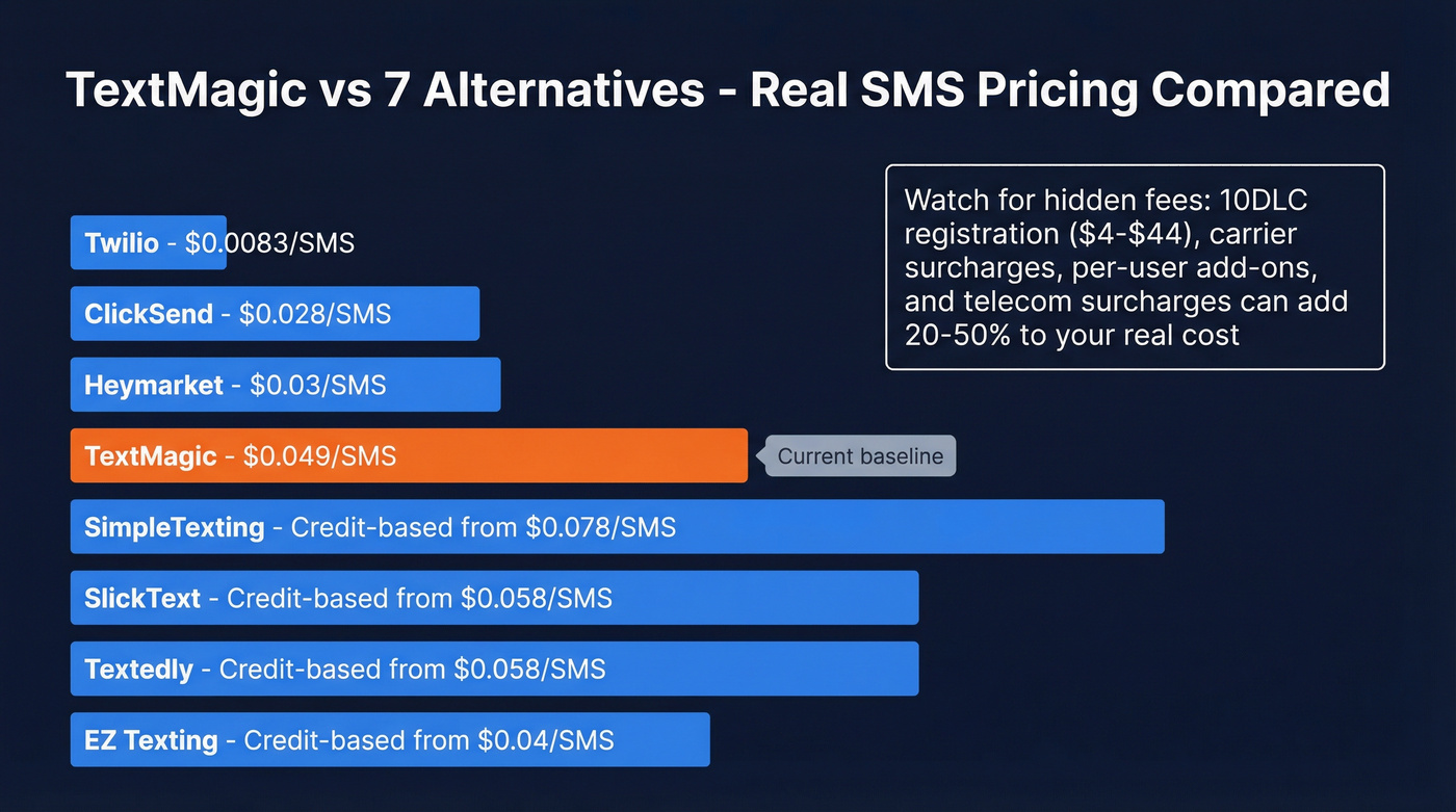 TextMagic alternatives pricing comparison chart with per-SMS costs