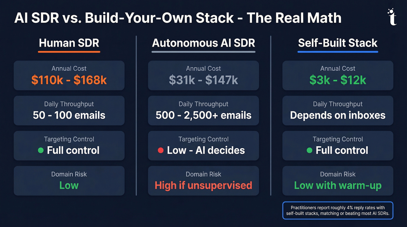 Cost and control comparison of AI SDR vs self-built stack
