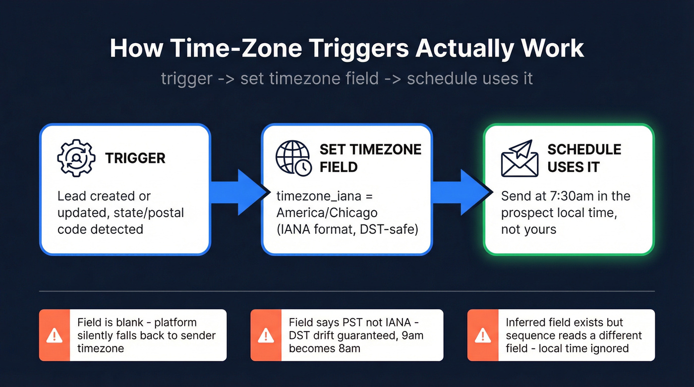 How time-zone triggers flow from data to send